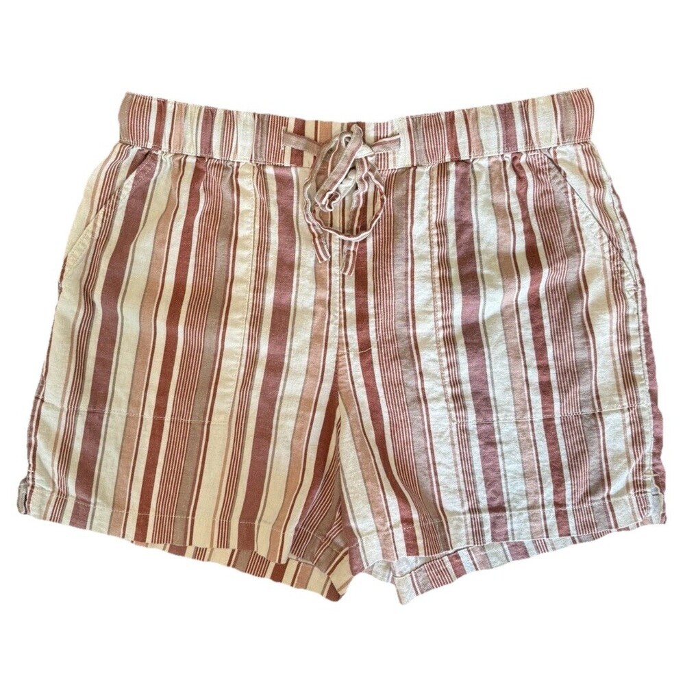 A.N.A. | Women’s Striped Linen Pull-On Shorts COASTAL Size LARGE Beige Pink